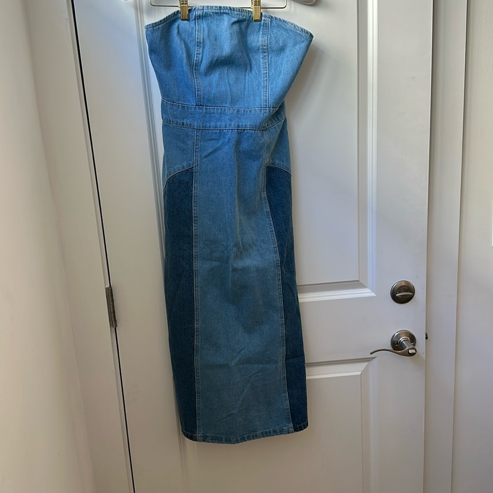 Denim Strapless Midi Dress
